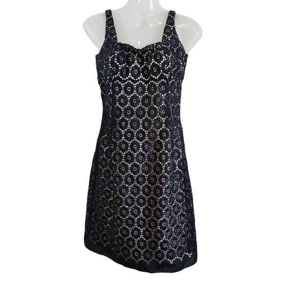 Elie Tahari Sleeveless Sweetheart Neck Cocktail Dress Black and Nude Eyelet Lace - Picture 1 of 5